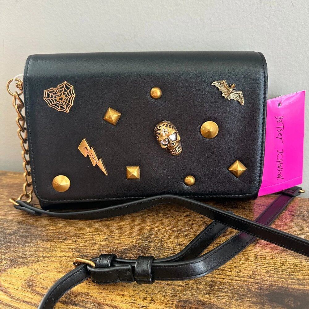 Betsey Johnson Black Gold Skull Bat Crossbody - NWT